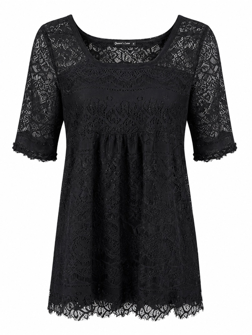 Queens Love Black Lace Dress Short Sleeve Sheer Womens Size M Elegant